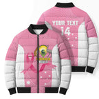 Custom Bowls Australia Breast Cancer Bomber Puffer Jacket Pink Ribbon Aussie Map With Kangaroo Emu - Aussie Hoodie