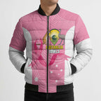 Custom Bowls Australia Breast Cancer Bomber Puffer Jacket Pink Ribbon Aussie Map With Kangaroo Emu - Aussie Hoodie