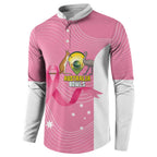 Custom Bowls Australia Breast Cancer Button Sweatshirt Pink Ribbon Aussie Map With Kangaroo Emu - Aussie Hoodie