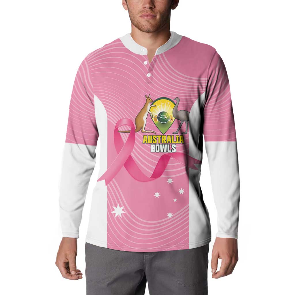 Custom Bowls Australia Breast Cancer Button Sweatshirt Pink Ribbon Aussie Map With Kangaroo Emu - Aussie Hoodie