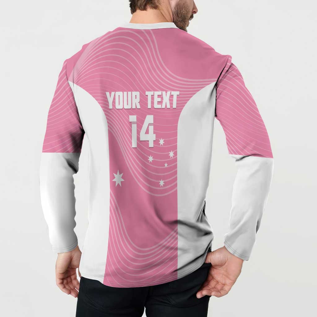 Custom Bowls Australia Breast Cancer Button Sweatshirt Pink Ribbon Aussie Map With Kangaroo Emu - Aussie Hoodie