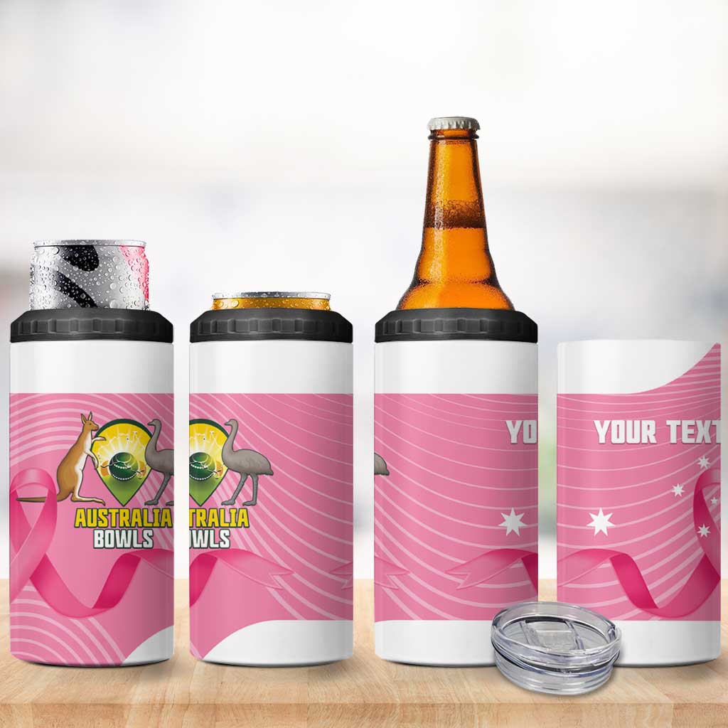 Custom Bowls Australia Breast Cancer 4 in 1 Can Cooler Tumbler Pink Ribbon Aussie Map With Kangaroo Emu - Aussie Hoodie