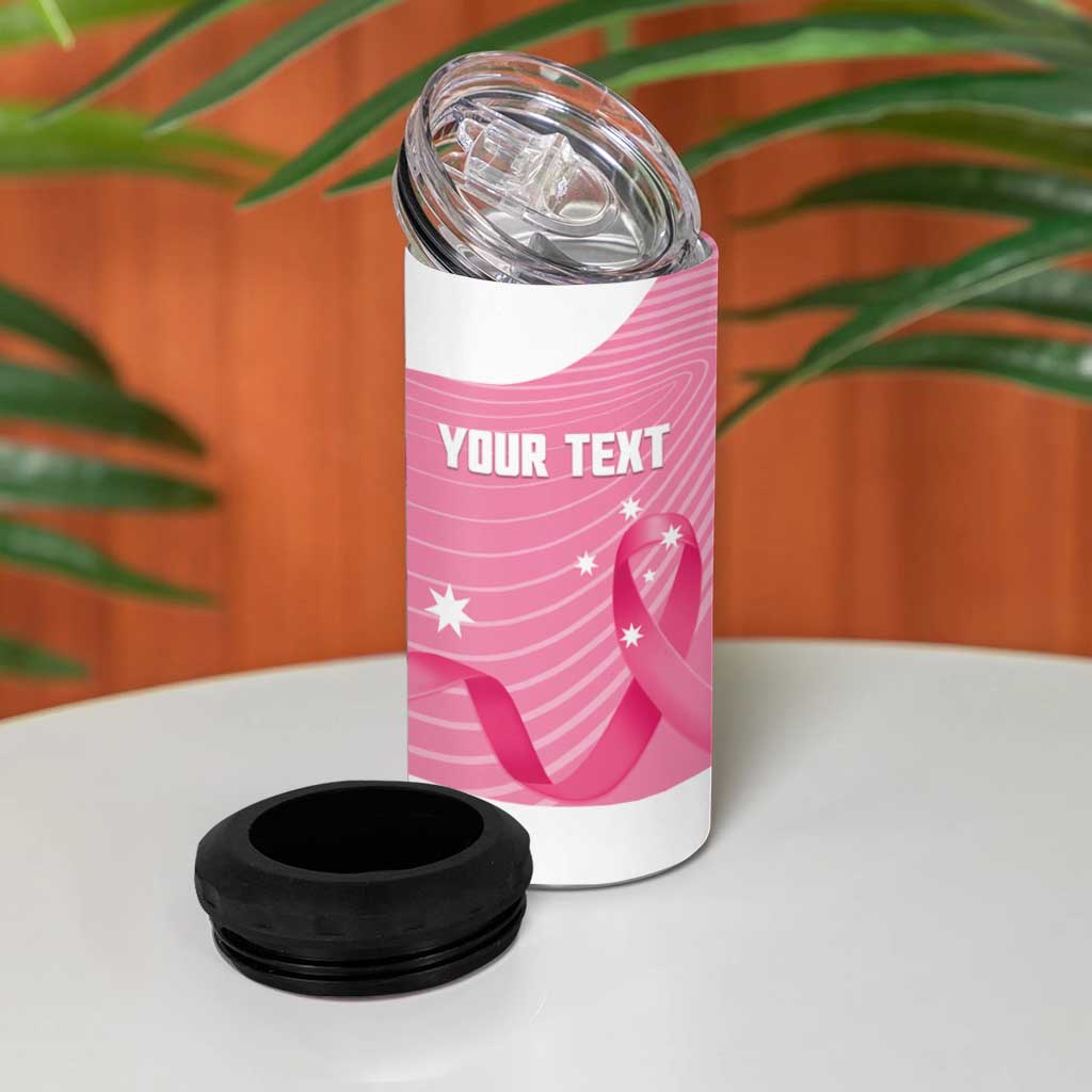 Custom Bowls Australia Breast Cancer 4 in 1 Can Cooler Tumbler Pink Ribbon Aussie Map With Kangaroo Emu - Aussie Hoodie