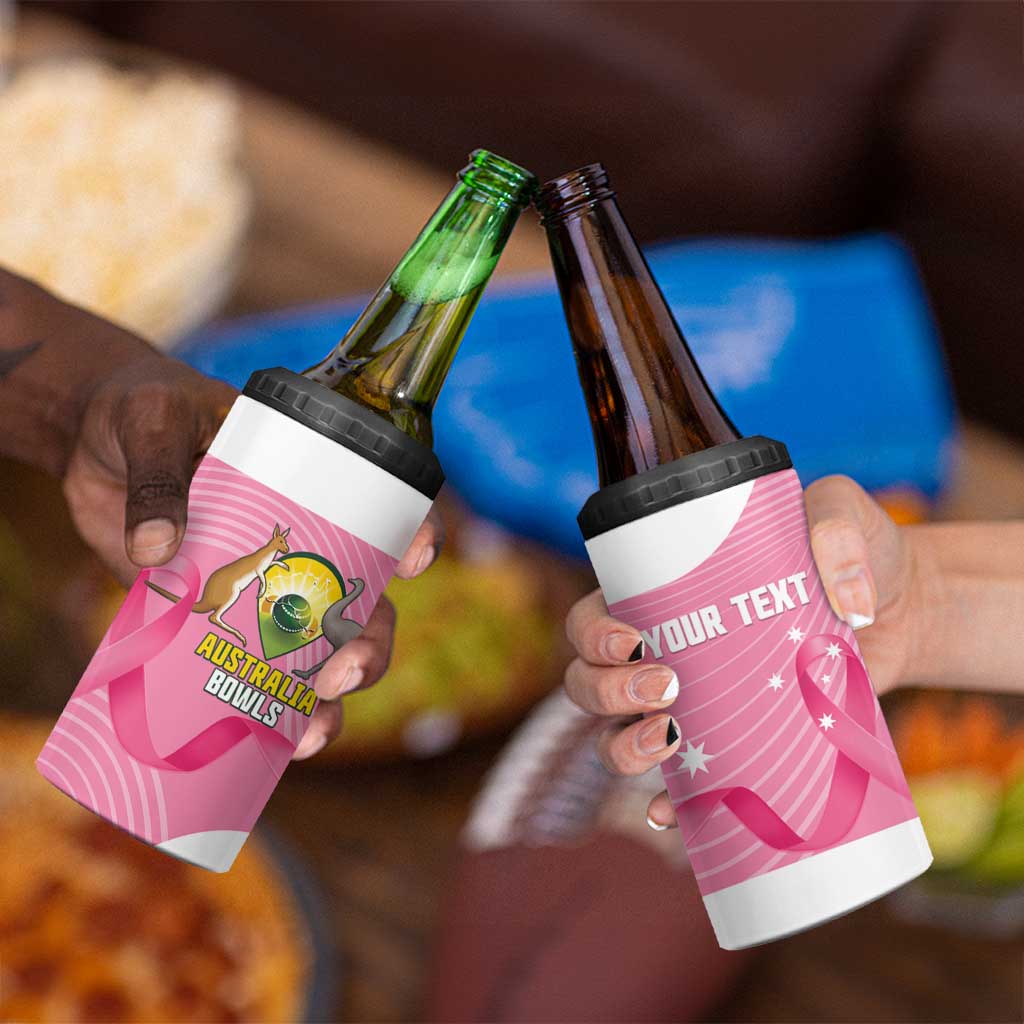 Custom Bowls Australia Breast Cancer 4 in 1 Can Cooler Tumbler Pink Ribbon Aussie Map With Kangaroo Emu - Aussie Hoodie