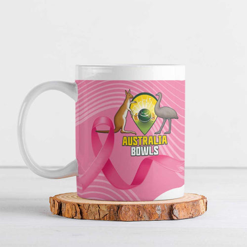 Custom Bowls Australia Breast Cancer Ceramic Mug Pink Ribbon Aussie Map With Kangaroo Emu - Aussie Hoodie
