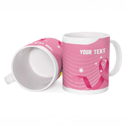 Custom Bowls Australia Breast Cancer Ceramic Mug Pink Ribbon Aussie Map With Kangaroo Emu - Aussie Hoodie