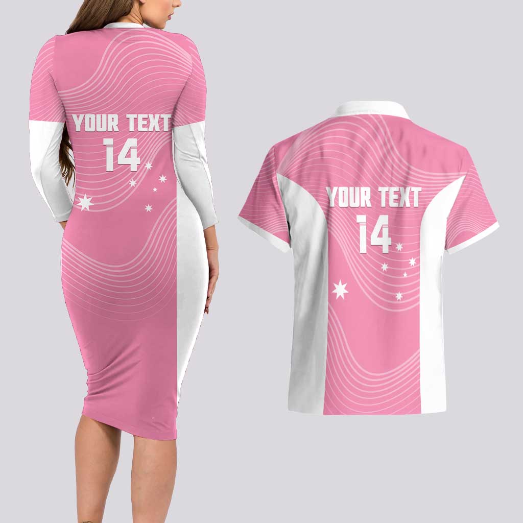 Custom Bowls Australia Breast Cancer Couples Matching Long Sleeve Bodycon Dress and Hawaiian Shirt Pink Ribbon Aussie Map With Kangaroo Emu - Aussie Hoodie