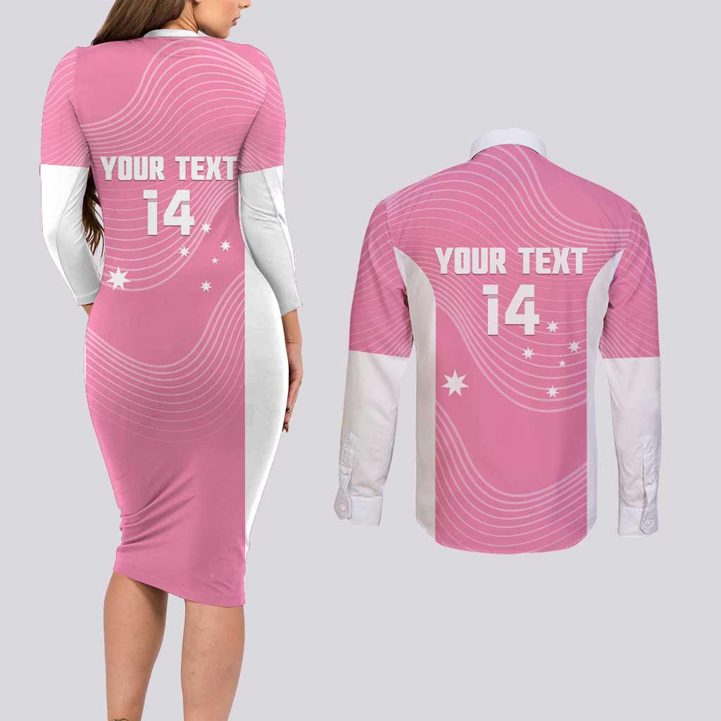 Custom Bowls Australia Breast Cancer Couples Matching Long Sleeve Bodycon Dress and Long Sleeve Button Shirt Pink Ribbon Aussie Map With Kangaroo Emu - Aussie Hoodie