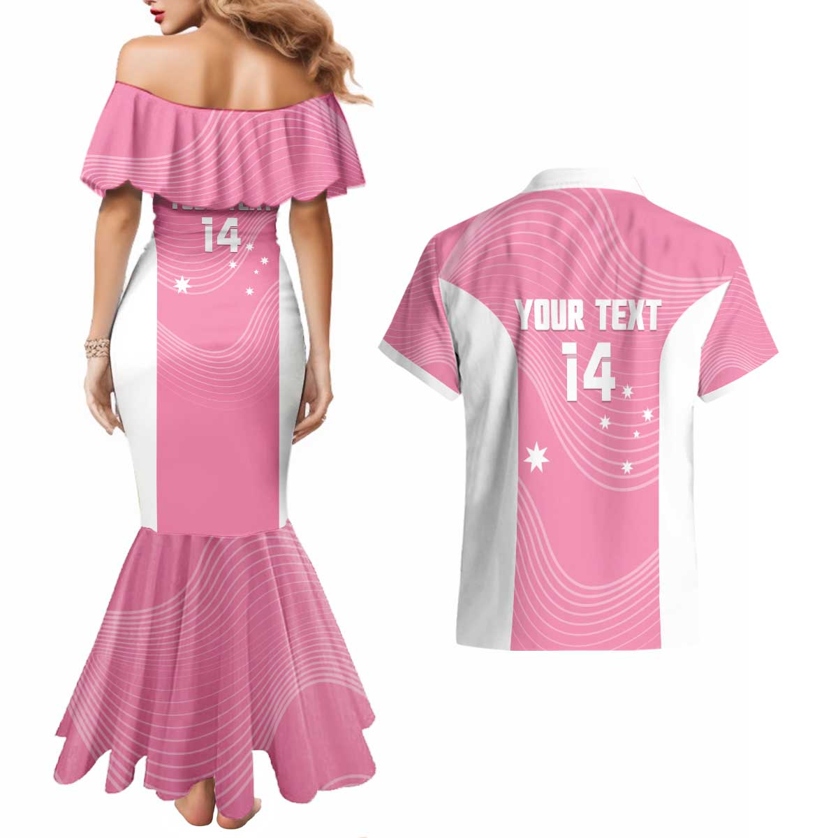 Custom Bowls Australia Breast Cancer Couples Matching Mermaid Dress and Hawaiian Shirt Pink Ribbon Aussie Map With Kangaroo Emu - Aussie Hoodie