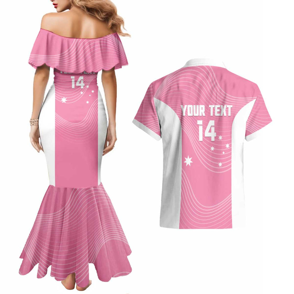 Custom Bowls Australia Breast Cancer Couples Matching Mermaid Dress and Hawaiian Shirt Pink Ribbon Aussie Map With Kangaroo Emu - Aussie Hoodie