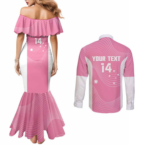 Custom Bowls Australia Breast Cancer Couples Matching Mermaid Dress and Long Sleeve Button Shirt Pink Ribbon Aussie Map With Kangaroo Emu - Aussie Hoodie