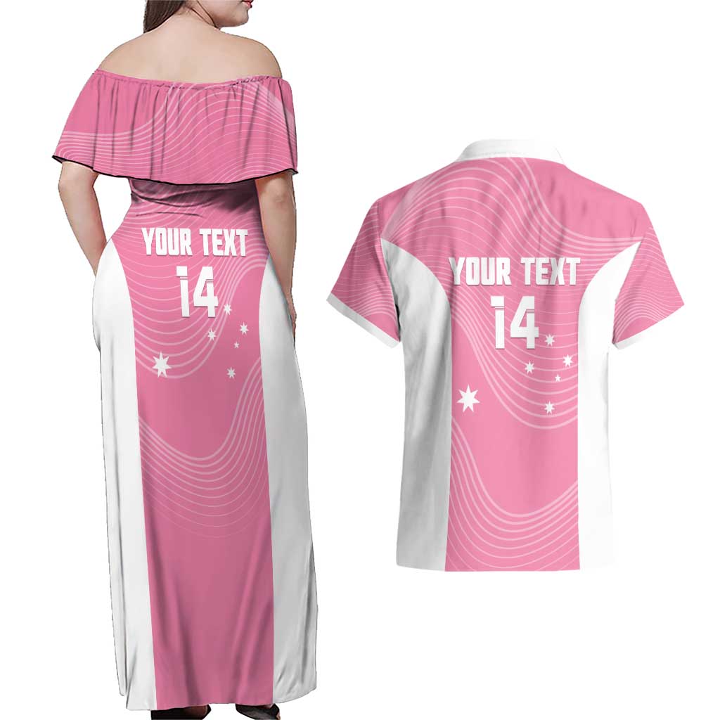 Custom Bowls Australia Breast Cancer Couples Matching Off Shoulder Maxi Dress and Hawaiian Shirt Pink Ribbon Aussie Map With Kangaroo Emu - Aussie Hoodie