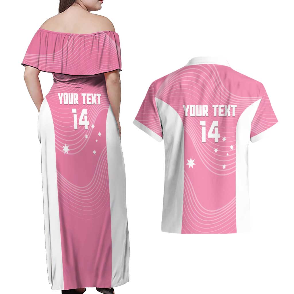 Custom Bowls Australia Breast Cancer Couples Matching Off Shoulder Maxi Dress and Hawaiian Shirt Pink Ribbon Aussie Map With Kangaroo Emu - Aussie Hoodie