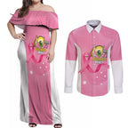 Custom Bowls Australia Breast Cancer Couples Matching Off Shoulder Maxi Dress and Long Sleeve Button Shirt Pink Ribbon Aussie Map With Kangaroo Emu - Aussie Hoodie