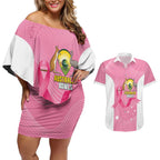 Custom Bowls Australia Breast Cancer Couples Matching Off Shoulder Short Dress and Hawaiian Shirt Pink Ribbon Aussie Map With Kangaroo Emu - Aussie Hoodie