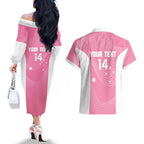 Custom Bowls Australia Breast Cancer Couples Matching Off The Shoulder Long Sleeve Dress and Hawaiian Shirt Pink Ribbon Aussie Map With Kangaroo Emu - Aussie Hoodie