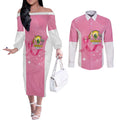 Custom Bowls Australia Breast Cancer Couples Matching Off The Shoulder Long Sleeve Dress and Long Sleeve Button Shirt Pink Ribbon Aussie Map With Kangaroo Emu - Aussie Hoodie