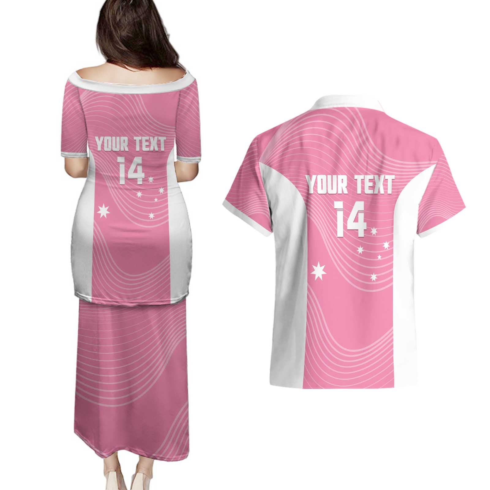 Custom Bowls Australia Breast Cancer Couples Matching Puletasi and Hawaiian Shirt Pink Ribbon Aussie Map With Kangaroo Emu - Aussie Hoodie