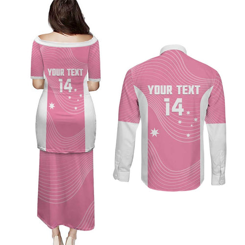 Custom Bowls Australia Breast Cancer Couples Matching Puletasi and Long Sleeve Button Shirt Pink Ribbon Aussie Map With Kangaroo Emu - Aussie Hoodie