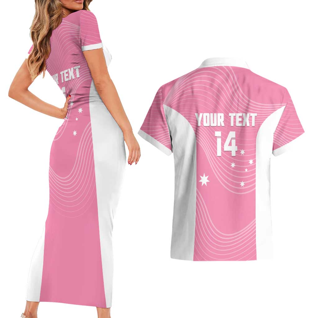 Custom Bowls Australia Breast Cancer Couples Matching Short Sleeve Bodycon Dress and Hawaiian Shirt Pink Ribbon Aussie Map With Kangaroo Emu - Aussie Hoodie