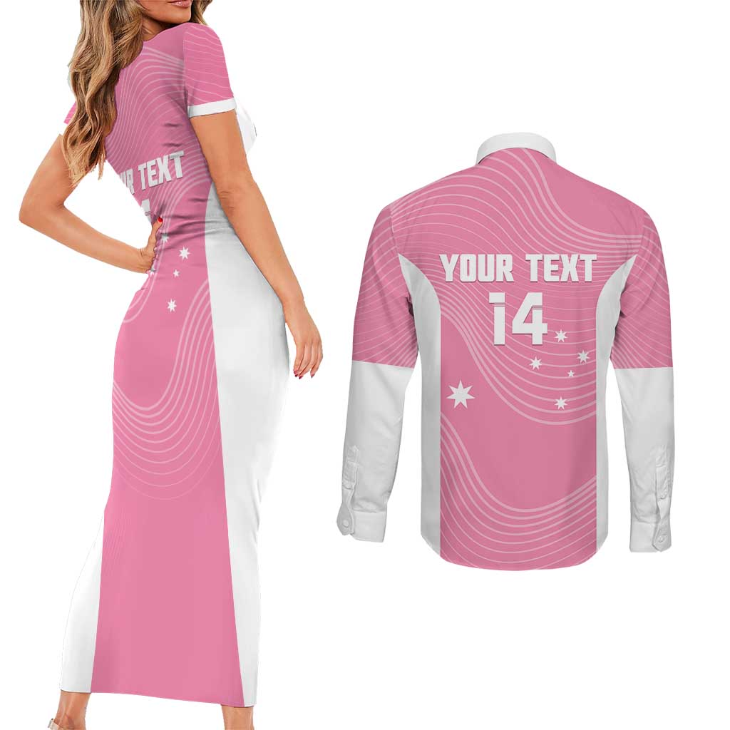 Custom Bowls Australia Breast Cancer Couples Matching Short Sleeve Bodycon Dress and Long Sleeve Button Shirt Pink Ribbon Aussie Map With Kangaroo Emu - Aussie Hoodie