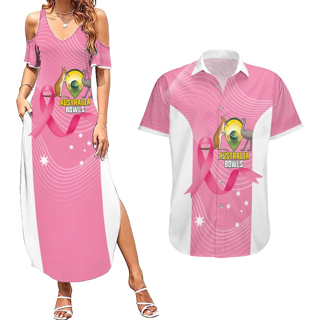 Custom Bowls Australia Breast Cancer Couples Matching Summer Maxi Dress and Hawaiian Shirt Pink Ribbon Aussie Map With Kangaroo Emu - Aussie Hoodie