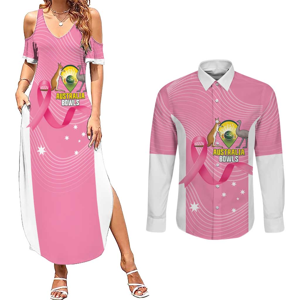 Custom Bowls Australia Breast Cancer Couples Matching Summer Maxi Dress and Long Sleeve Button Shirt Pink Ribbon Aussie Map With Kangaroo Emu - Aussie Hoodie