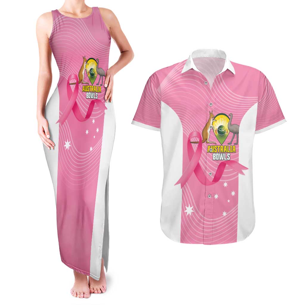 Custom Bowls Australia Breast Cancer Couples Matching Tank Maxi Dress and Hawaiian Shirt Pink Ribbon Aussie Map With Kangaroo Emu - Aussie Hoodie