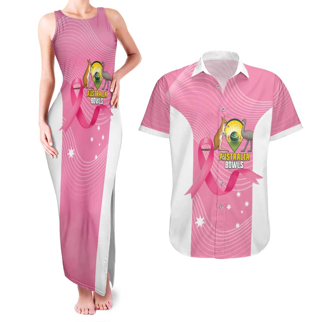 Custom Bowls Australia Breast Cancer Couples Matching Tank Maxi Dress and Hawaiian Shirt Pink Ribbon Aussie Map With Kangaroo Emu - Aussie Hoodie