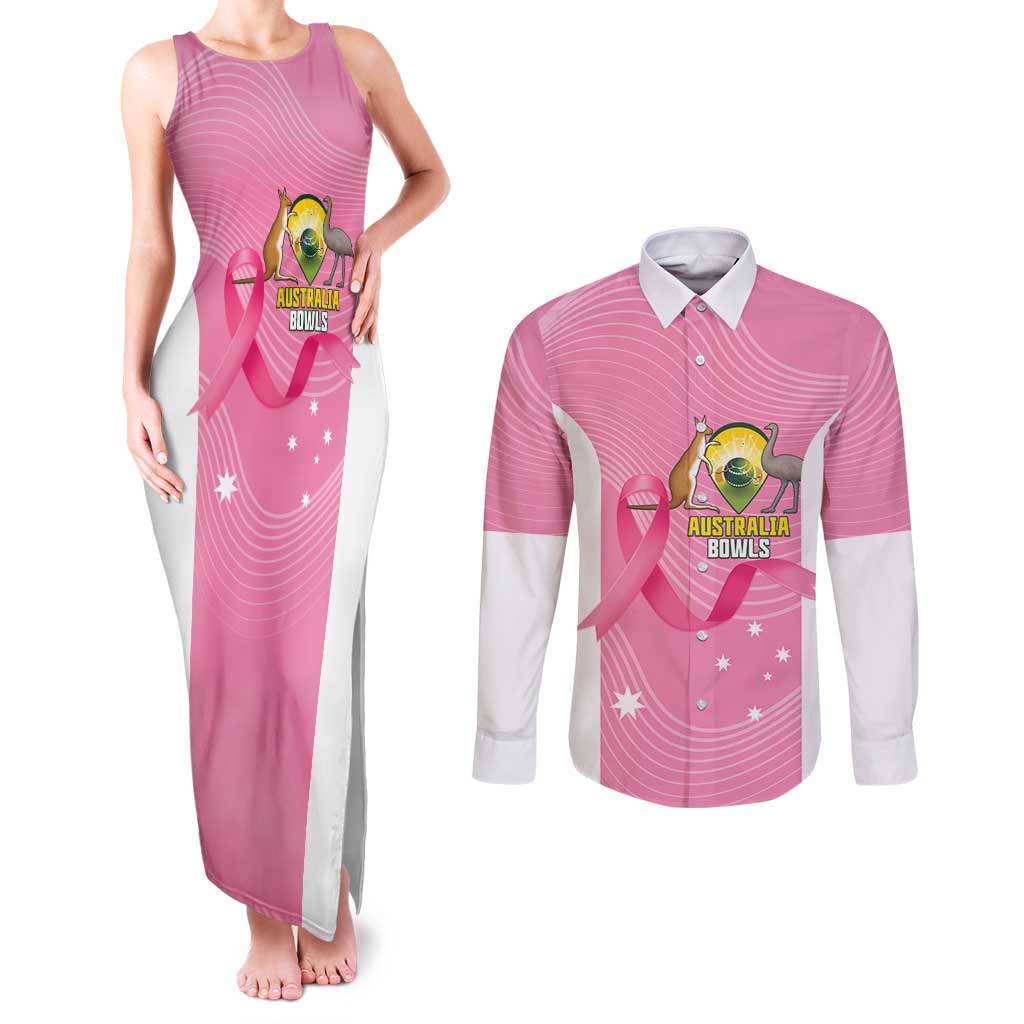 Custom Bowls Australia Breast Cancer Couples Matching Tank Maxi Dress and Long Sleeve Button Shirt Pink Ribbon Aussie Map With Kangaroo Emu - Aussie Hoodie