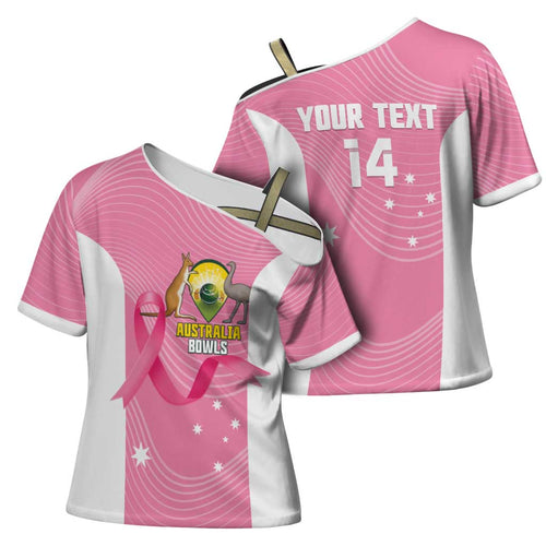 Custom Bowls Australia Breast Cancer Cross Shoulder Shirt Pink Ribbon Aussie Map With Kangaroo Emu - Aussie Hoodie