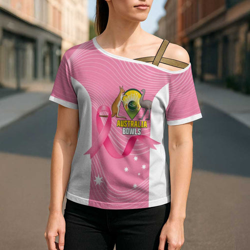 Custom Bowls Australia Breast Cancer Cross Shoulder Shirt Pink Ribbon Aussie Map With Kangaroo Emu - Aussie Hoodie
