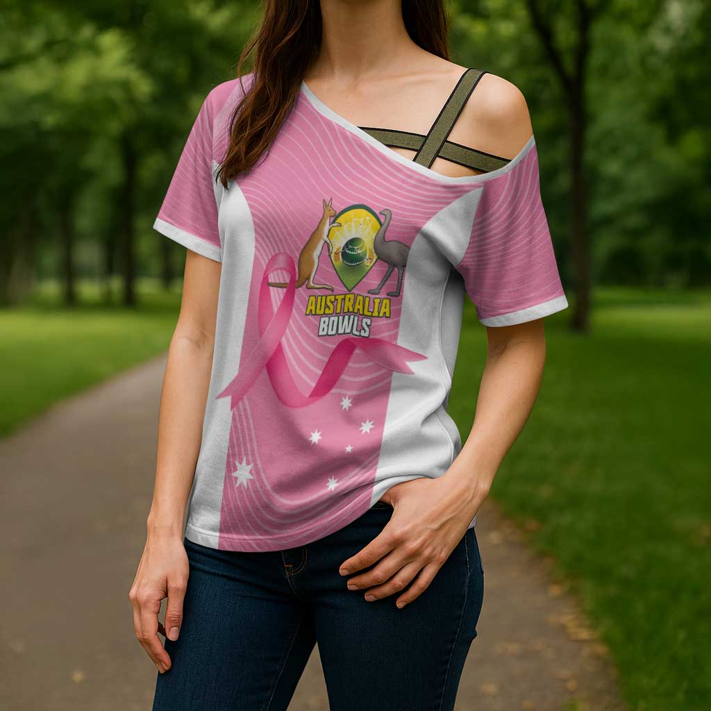 Custom Bowls Australia Breast Cancer Cross Shoulder Shirt Pink Ribbon Aussie Map With Kangaroo Emu - Aussie Hoodie