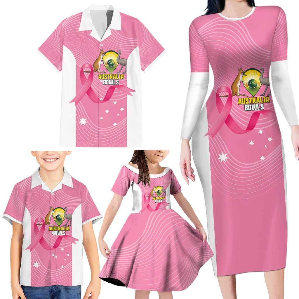 Custom Bowls Australia Breast Cancer Family Matching Long Sleeve Bodycon Dress and Hawaiian Shirt Pink Ribbon Aussie Map With Kangaroo Emu - Aussie Hoodie