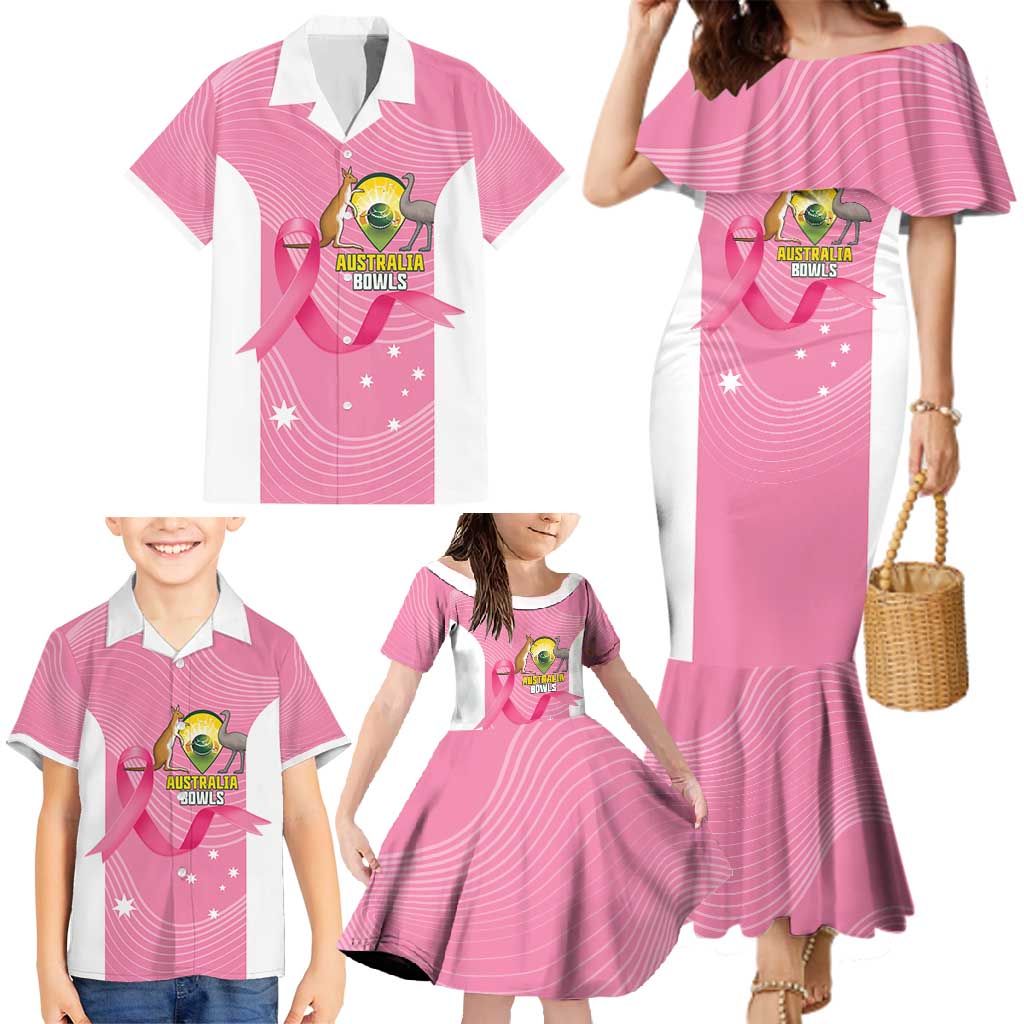 Custom Bowls Australia Breast Cancer Family Matching Mermaid Dress and Hawaiian Shirt Pink Ribbon Aussie Map With Kangaroo Emu - Aussie Hoodie