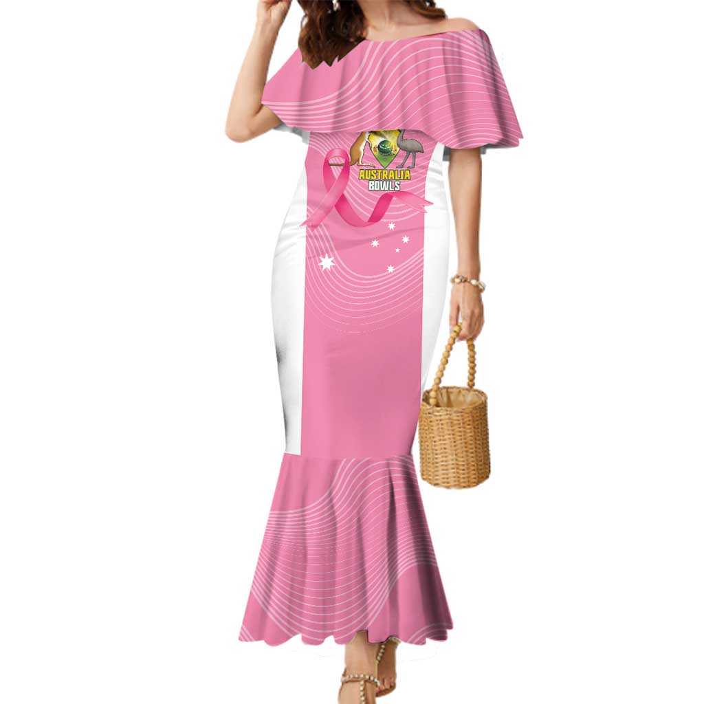 Custom Bowls Australia Breast Cancer Family Matching Mermaid Dress and Hawaiian Shirt Pink Ribbon Aussie Map With Kangaroo Emu - Aussie Hoodie