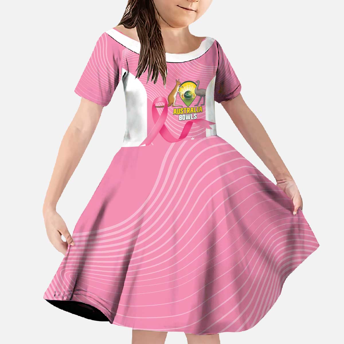 Custom Bowls Australia Breast Cancer Family Matching Off The Shoulder Long Sleeve Dress and Hawaiian Shirt Pink Ribbon Aussie Map With Kangaroo Emu - Aussie Hoodie