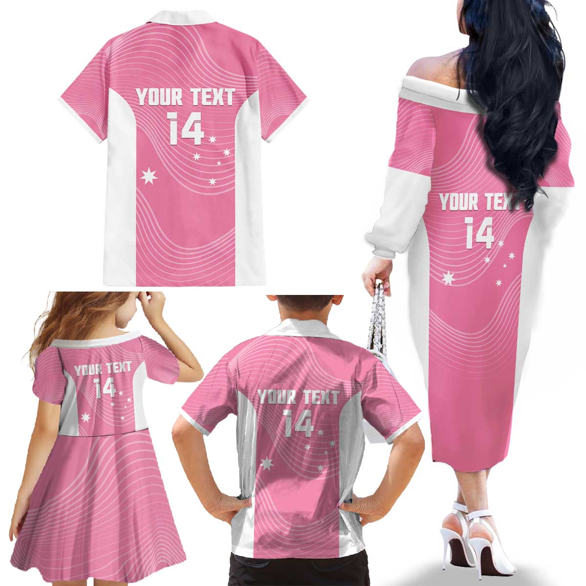 Custom Bowls Australia Breast Cancer Family Matching Off The Shoulder Long Sleeve Dress and Hawaiian Shirt Pink Ribbon Aussie Map With Kangaroo Emu - Aussie Hoodie