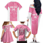 Custom Bowls Australia Breast Cancer Family Matching Off The Shoulder Long Sleeve Dress and Hawaiian Shirt Pink Ribbon Aussie Map With Kangaroo Emu - Aussie Hoodie
