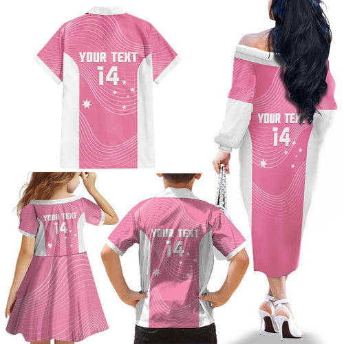 Custom Bowls Australia Breast Cancer Family Matching Off The Shoulder Long Sleeve Dress and Hawaiian Shirt Pink Ribbon Aussie Map With Kangaroo Emu - Aussie Hoodie