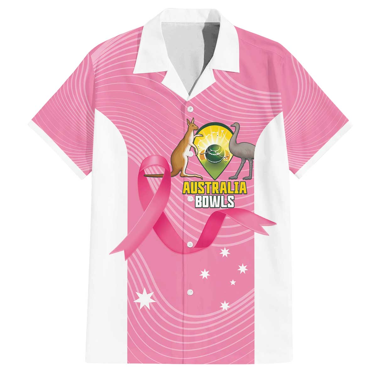 Custom Bowls Australia Breast Cancer Family Matching Off The Shoulder Long Sleeve Dress and Hawaiian Shirt Pink Ribbon Aussie Map With Kangaroo Emu - Aussie Hoodie
