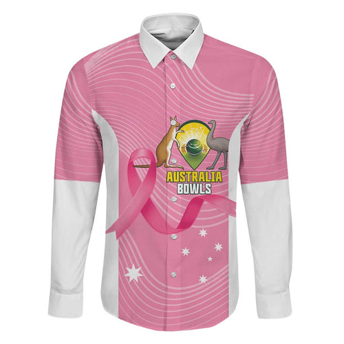 Custom Bowls Australia Breast Cancer Family Matching Off The Shoulder Long Sleeve Dress and Hawaiian Shirt Pink Ribbon Aussie Map With Kangaroo Emu - Aussie Hoodie