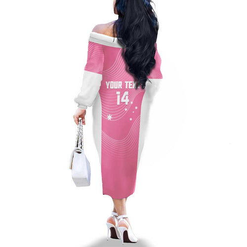 Custom Bowls Australia Breast Cancer Family Matching Off The Shoulder Long Sleeve Dress and Hawaiian Shirt Pink Ribbon Aussie Map With Kangaroo Emu - Aussie Hoodie