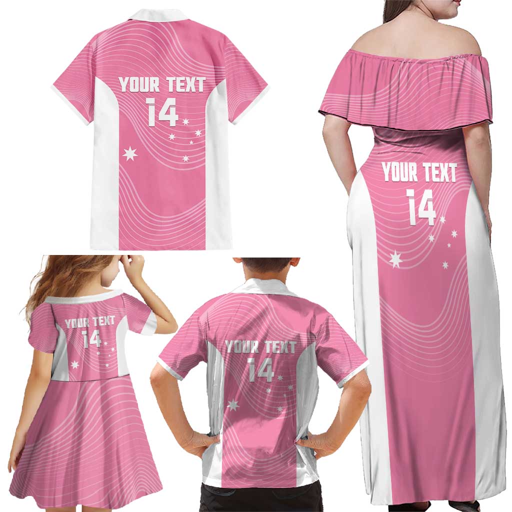 Custom Bowls Australia Breast Cancer Family Matching Off Shoulder Maxi Dress and Hawaiian Shirt Pink Ribbon Aussie Map With Kangaroo Emu - Aussie Hoodie