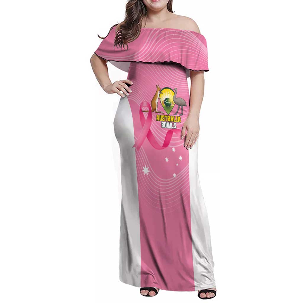 Custom Bowls Australia Breast Cancer Family Matching Off Shoulder Maxi Dress and Hawaiian Shirt Pink Ribbon Aussie Map With Kangaroo Emu - Aussie Hoodie