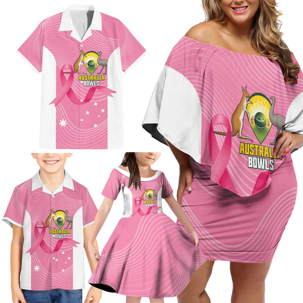 Custom Bowls Australia Breast Cancer Family Matching Off Shoulder Short Dress and Hawaiian Shirt Pink Ribbon Aussie Map With Kangaroo Emu - Aussie Hoodie