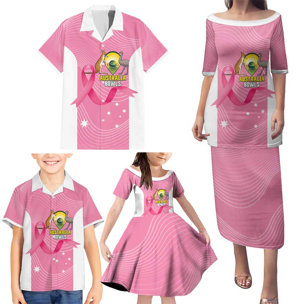 Custom Bowls Australia Breast Cancer Family Matching Puletasi and Hawaiian Shirt Pink Ribbon Aussie Map With Kangaroo Emu - Aussie Hoodie