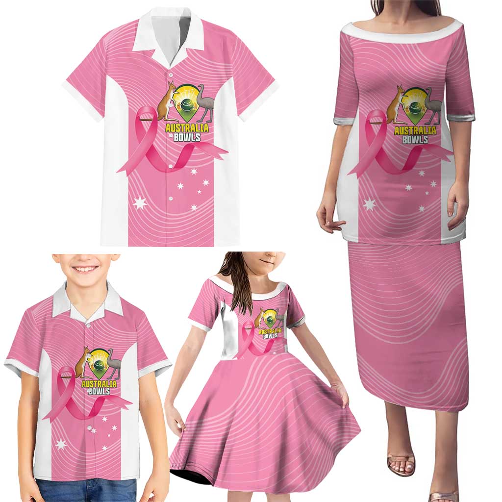Custom Bowls Australia Breast Cancer Family Matching Puletasi and Hawaiian Shirt Pink Ribbon Aussie Map With Kangaroo Emu - Aussie Hoodie