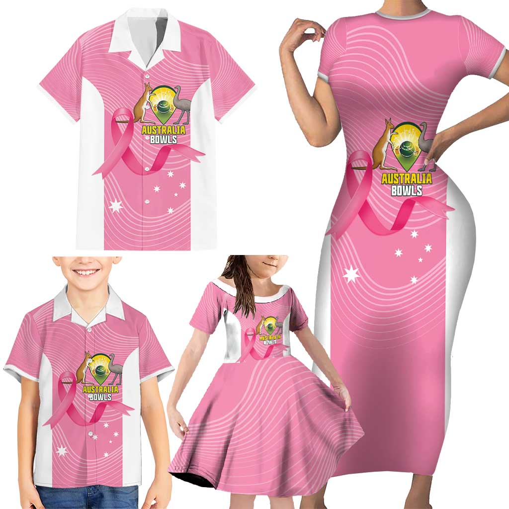 Custom Bowls Australia Breast Cancer Family Matching Short Sleeve Bodycon Dress and Hawaiian Shirt Pink Ribbon Aussie Map With Kangaroo Emu - Aussie Hoodie