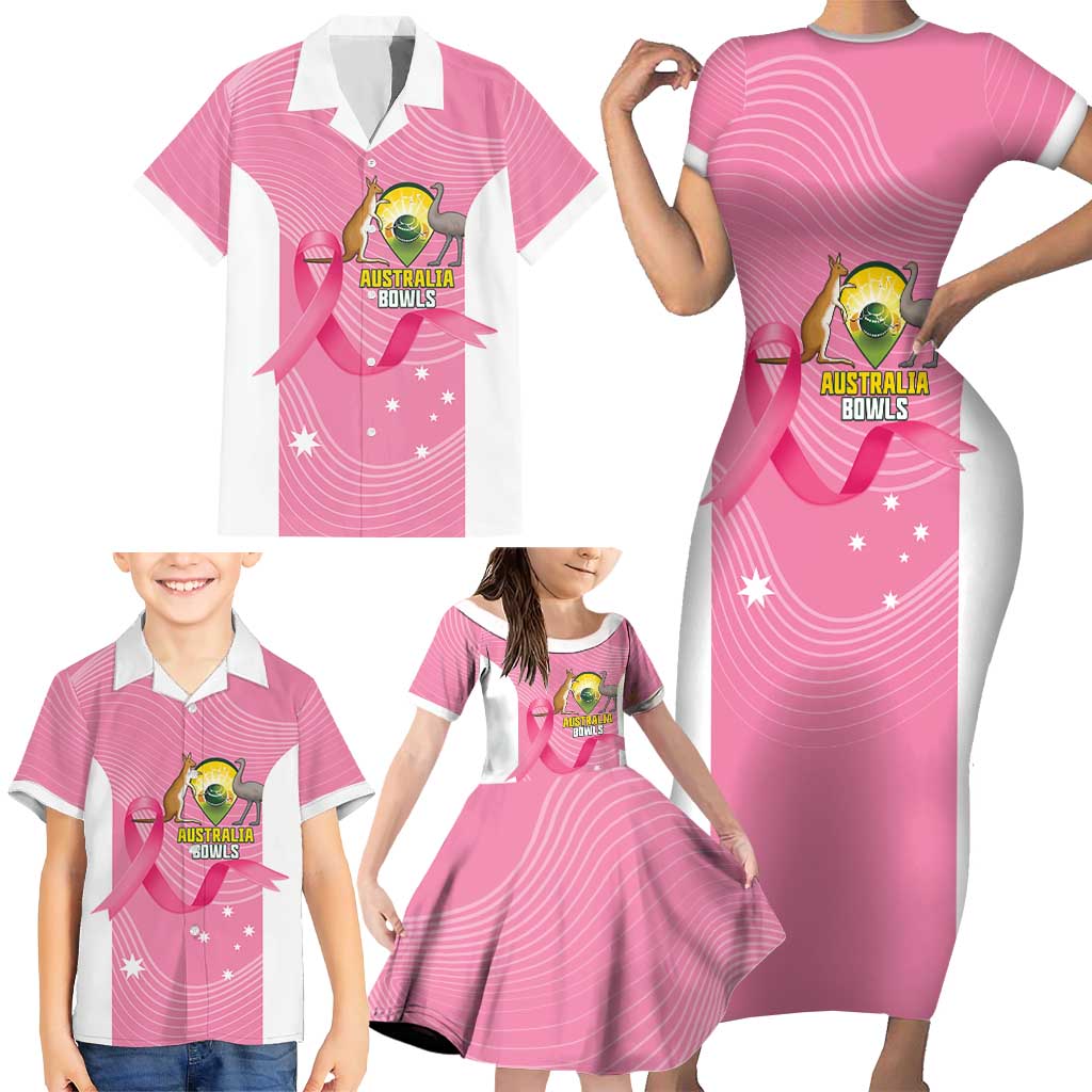 Custom Bowls Australia Breast Cancer Family Matching Short Sleeve Bodycon Dress and Hawaiian Shirt Pink Ribbon Aussie Map With Kangaroo Emu - Aussie Hoodie
